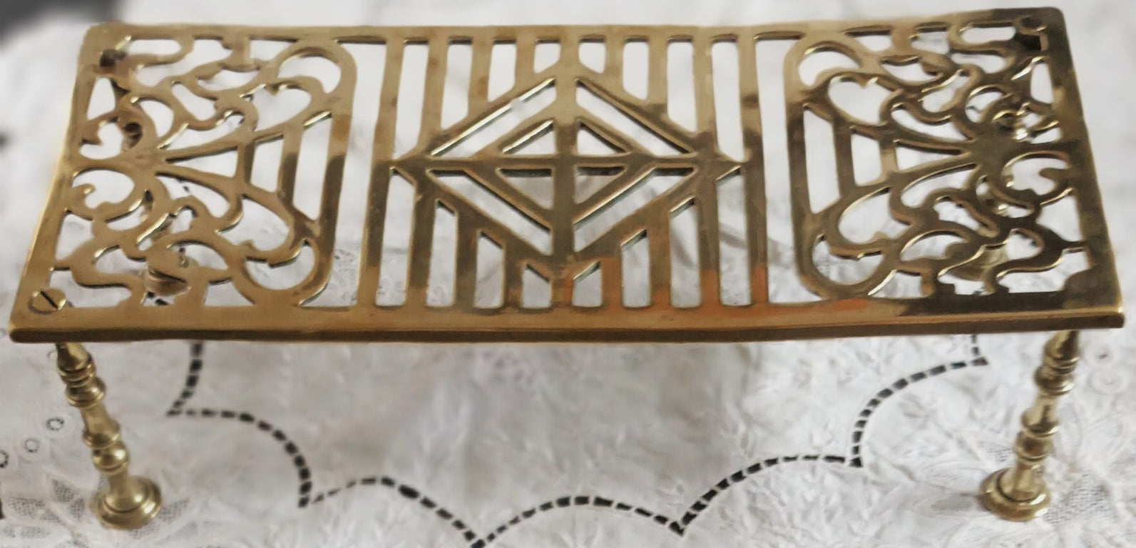 Antique English Victorian Brass Trivet / Kettle Stand