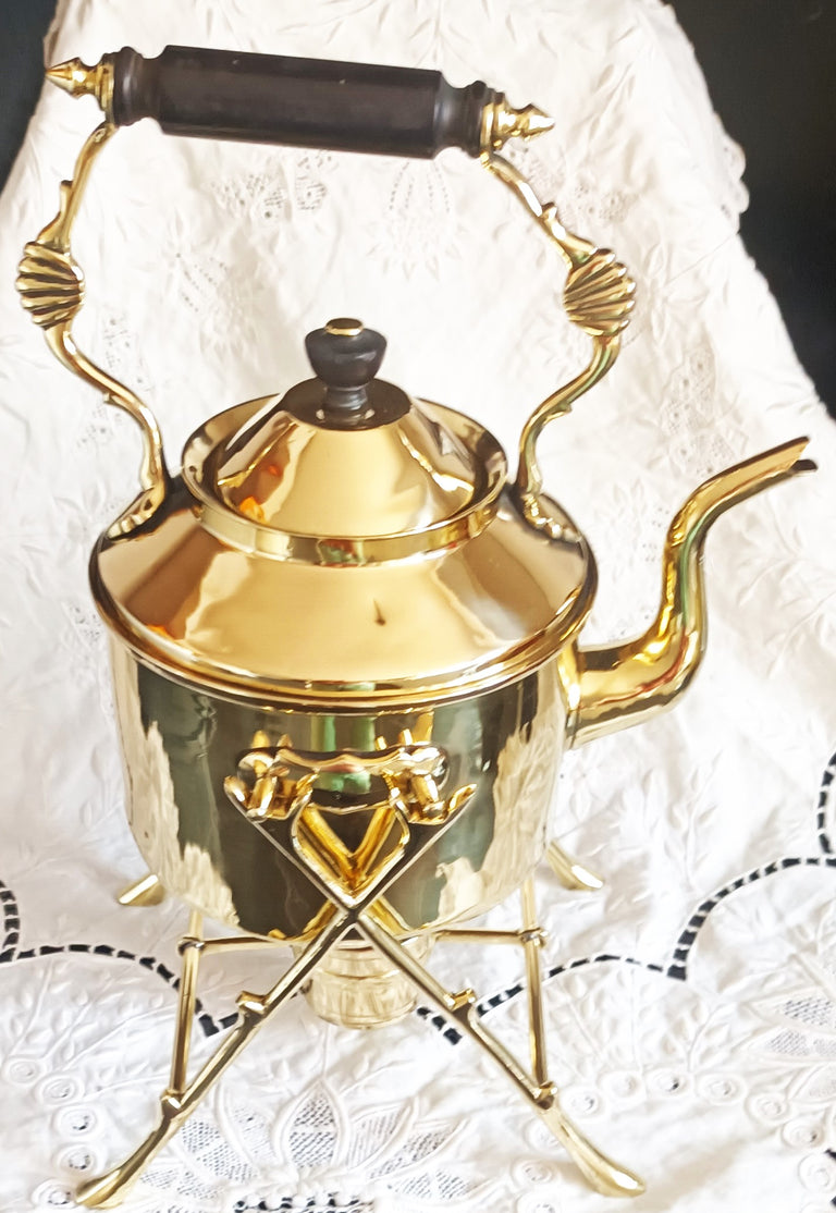 Antique English Victorian Brass Spirit Kettle