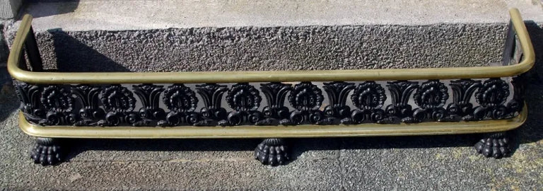 Antique English Victorian Cast Iron and Brass Fender