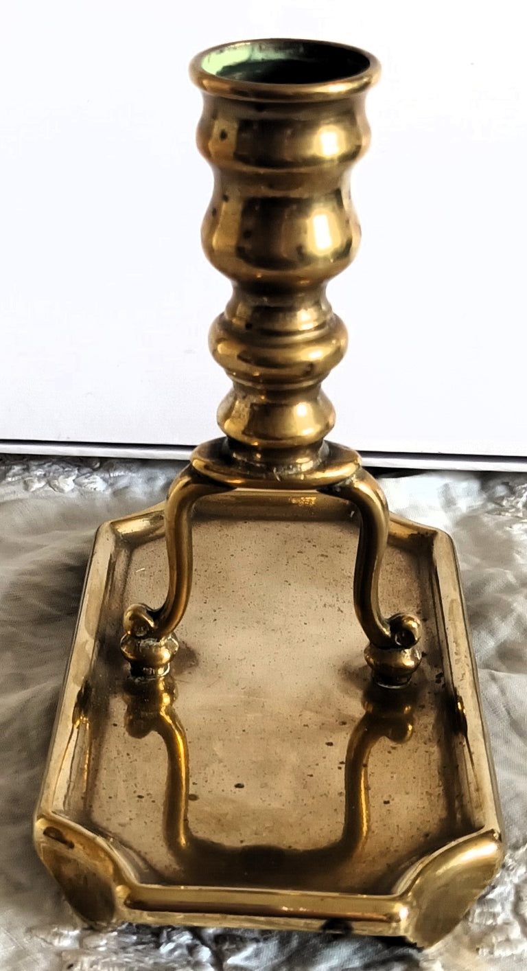 Antique English Georgian Brass Candlestick / Snuffers Tray