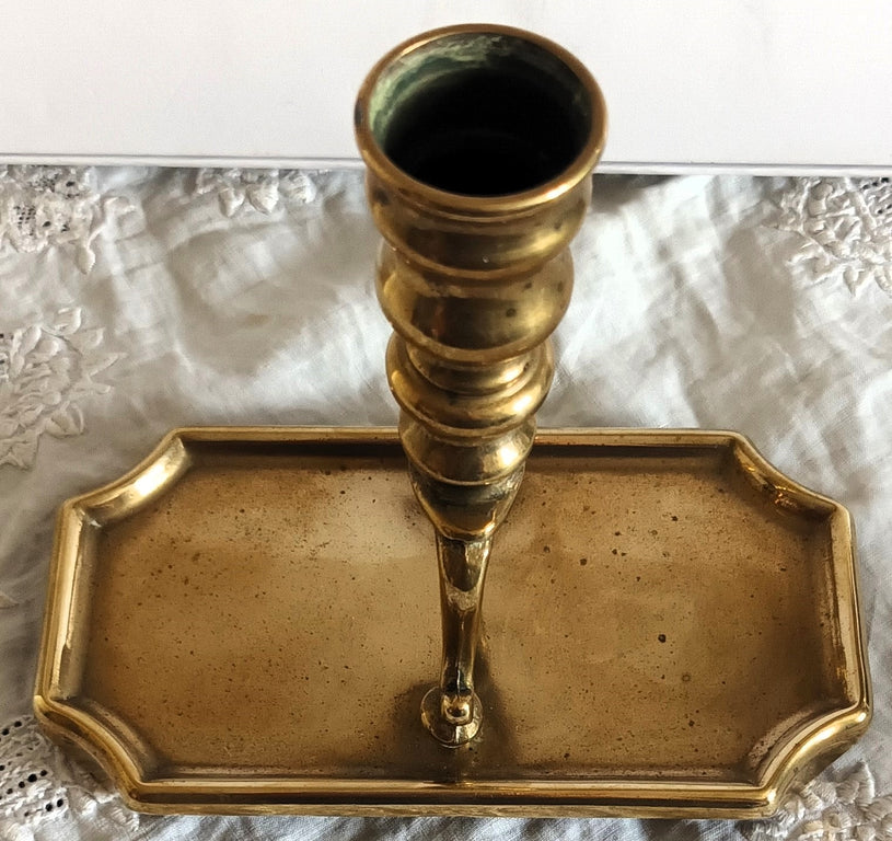 Antique English Georgian Brass Candlestick / Snuffers Tray