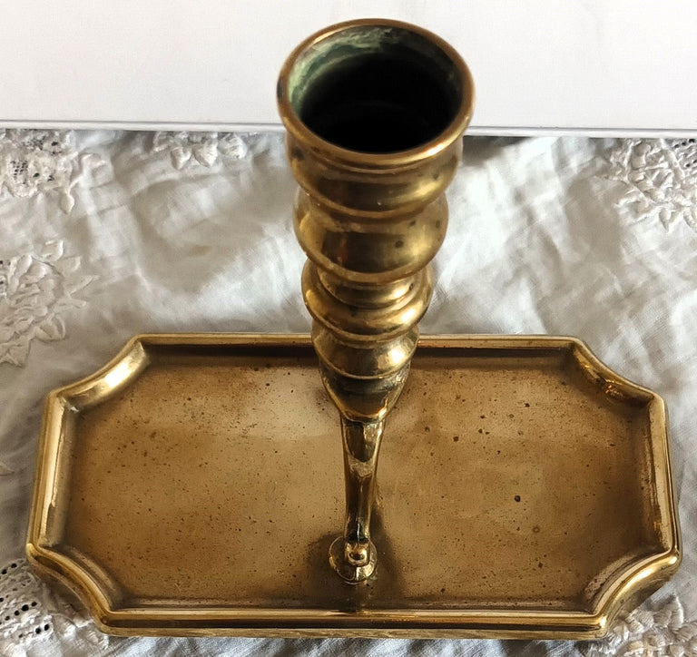 Antique English Georgian Brass Candlestick / Snuffers Tray