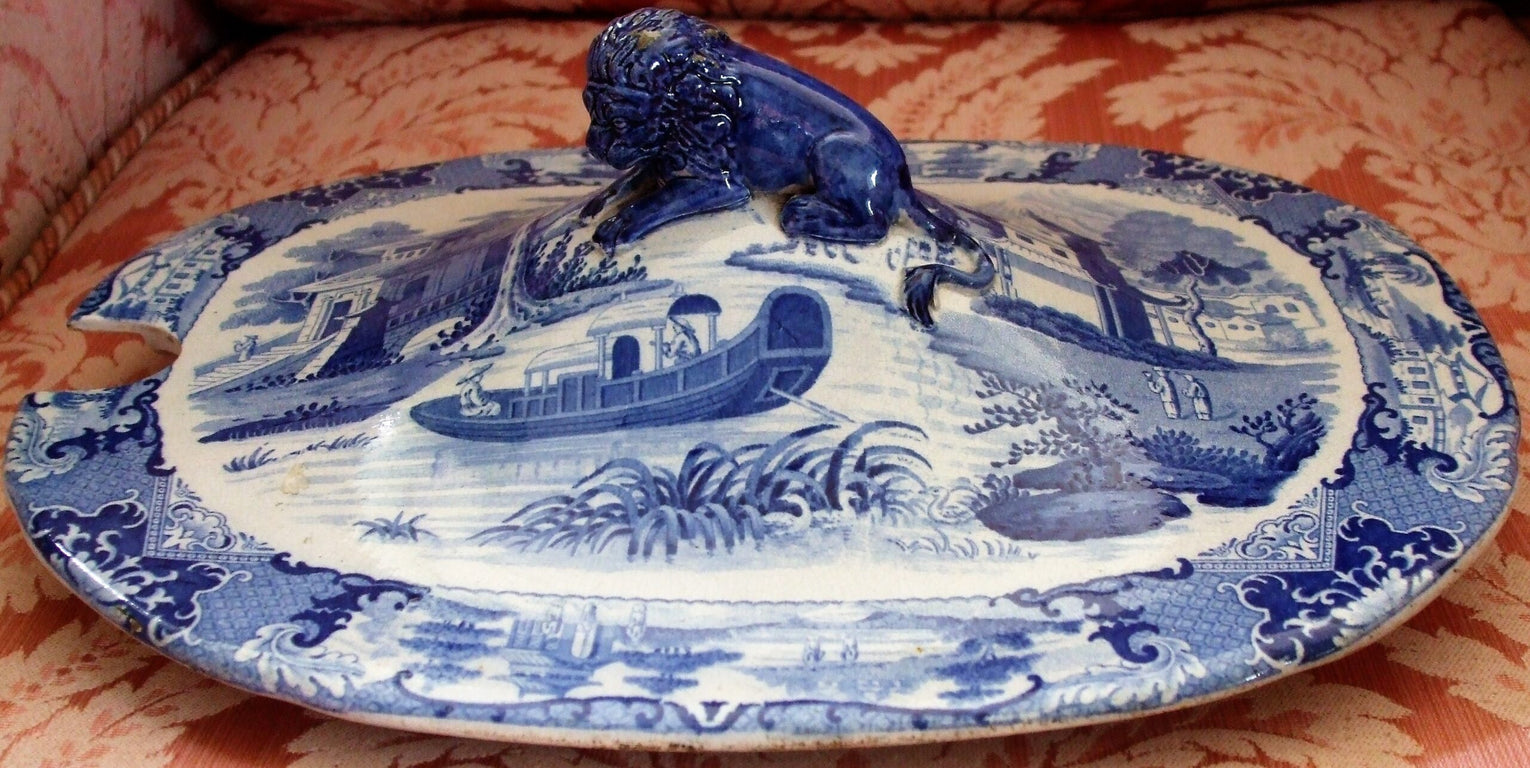 Canton River Scene Tureen Cover 1b