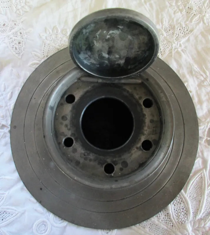 Vintage English Pewter Capstan Inkwell