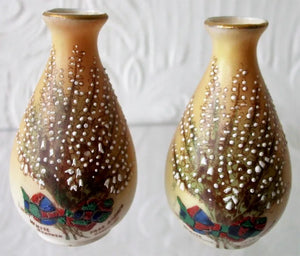 Pair of Antique Edwardian Carlton China "White Heather" Vases