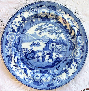 Antique Georgian Blue & White Transfer "Chinese Flowering Pot" Plate
