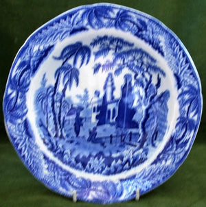 Antique Georgian Blue & White Transfer "Chinoiserie Ruins" Plate ~ John Davenport
