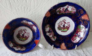 Antique Victorian Gaudy Welsh "Chinoiserie" Pattern Tea Cup & Saucer