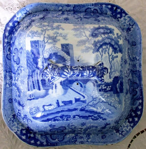 Antique Georgian Blue & White Transfer "Castle" Vegetable Tureen ~ J. & R. Clews