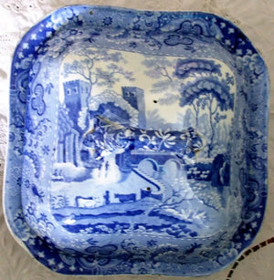 Antique Georgian Blue & White Transfer "Castle" Vegetable Tureen ~ J. & R. Clews
