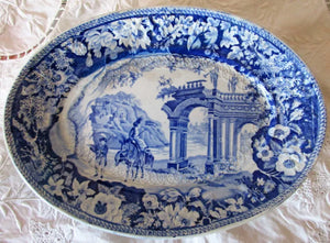 Antique Georgian Blue & White Transfer "Romantic Ruins" Tureen Stand ~ J. & R. Clews