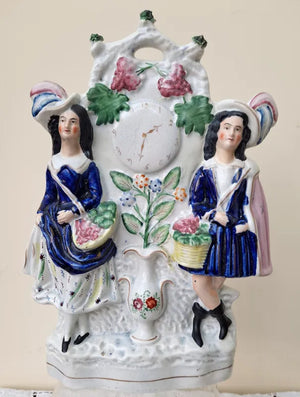 Antique English Victorian Staffordshire Clock Figure