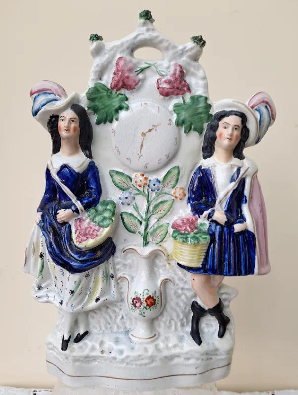 Antique English Victorian Staffordshire Clock Figure