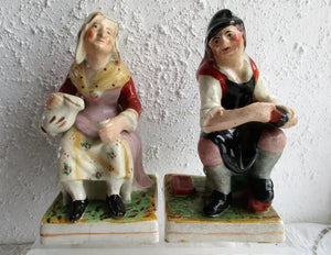 Pair of Antique Victorian Staffordshire Figures ~ "A Cobbler & his Wife"