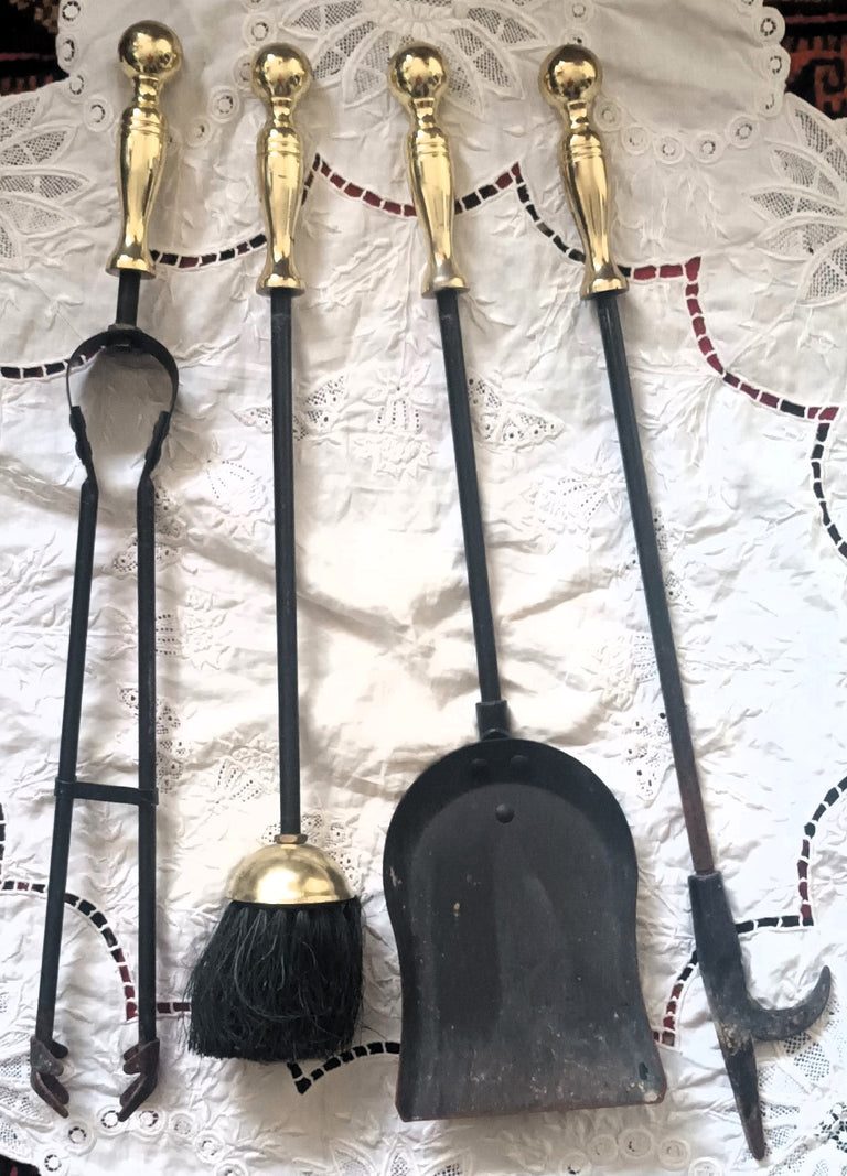 Vintage Brass and Iron Fireside Companion Set
