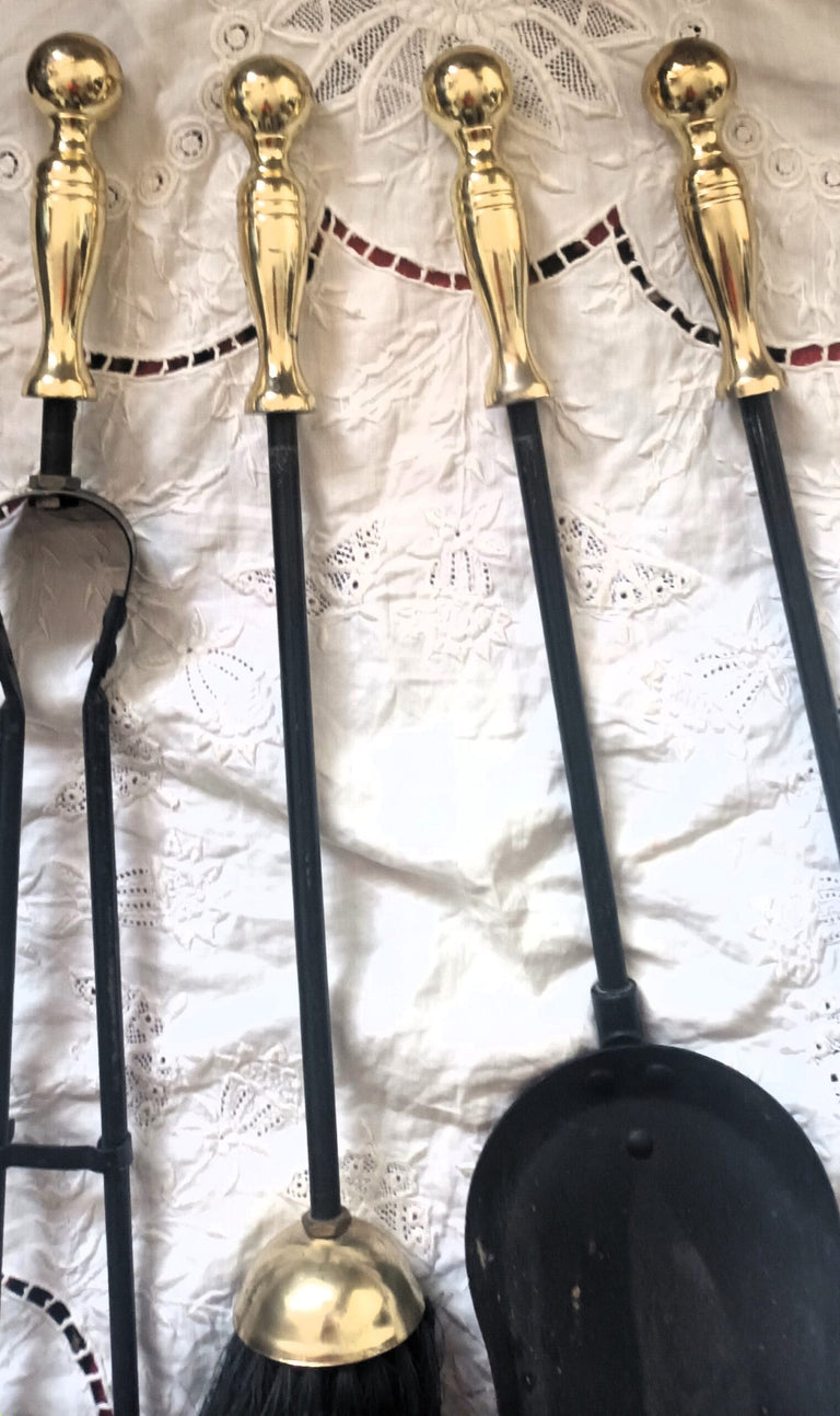Vintage Brass and Iron Fireside Companion Set