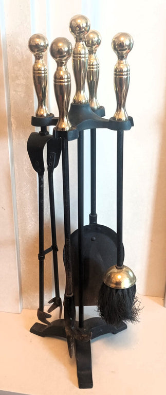 Vintage Brass and Iron Fireside Companion Set