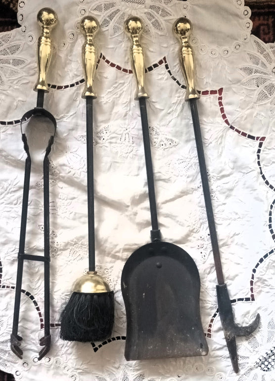 Vintage Brass and Iron Fireside Companion Set