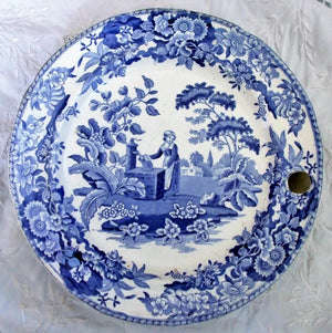 Antique Victorian Blue & White Transfer "Girl at the Well"  Hot Water Plate ~  Copeland & Garrett