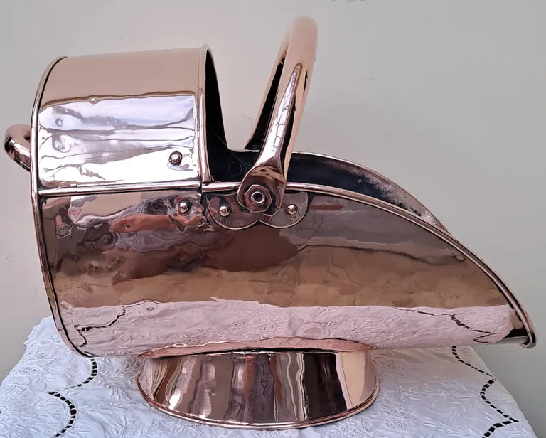 Antique English Victorian Copper Coal Scuttle