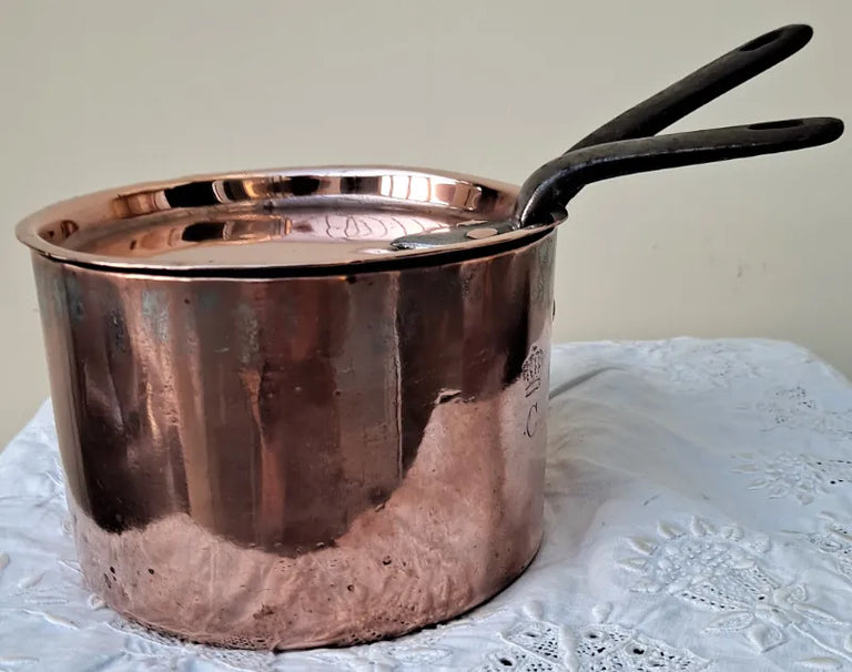 Antique English Victorian Copper Saucepan and Cover