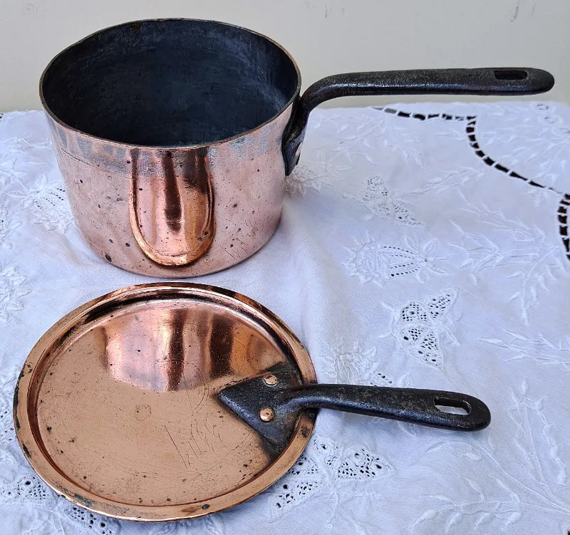 Antique English Victorian Copper Saucepan and Cover