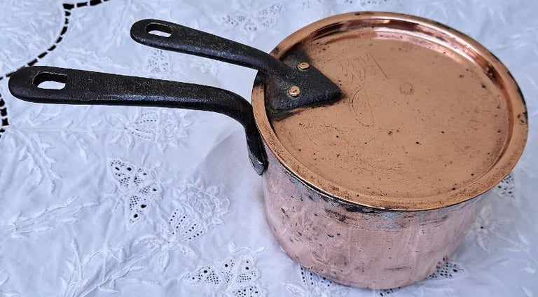 Antique English Victorian Copper Saucepan and Cover