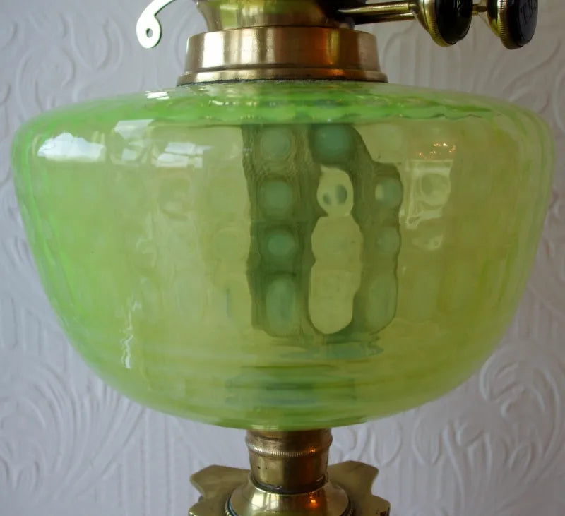 Antique English Victorian Vaseline Glass Oil Lamp