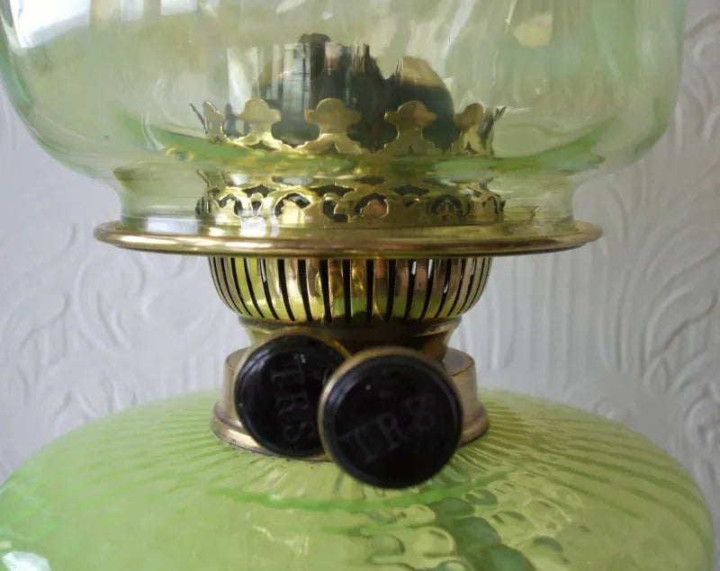 Antique English Victorian Vaseline Glass Oil Lamp