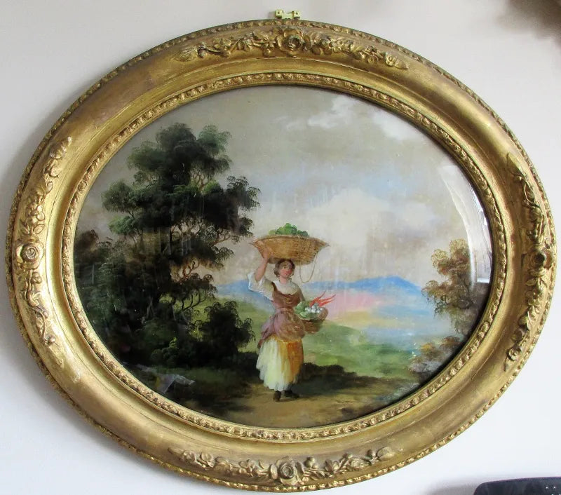 Antique English Georgian Lithograph ~ Country Lass ~ c. 1820