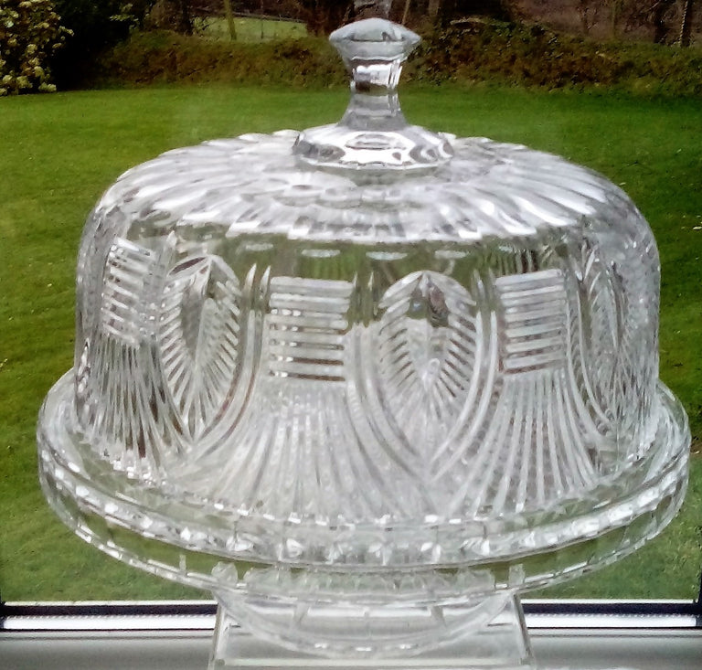 Antique Victorian Moulded and Cut Glass Covered Cake Stand