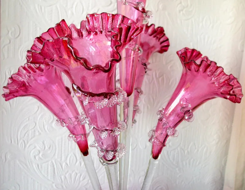 Antique English Victorian Cranberry Glass Epergne