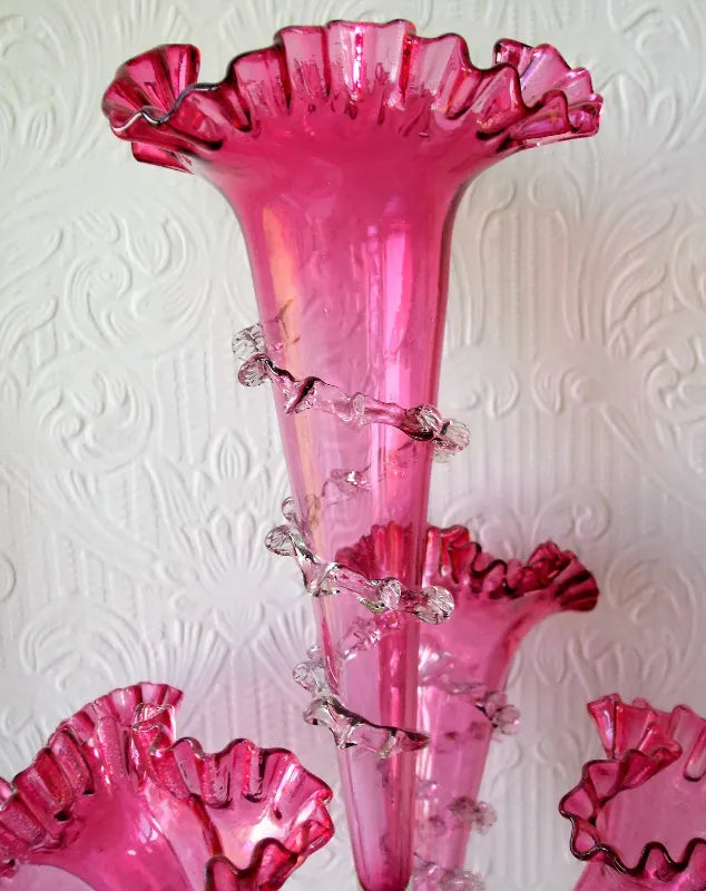 Antique English Victorian Cranberry Glass Epergne