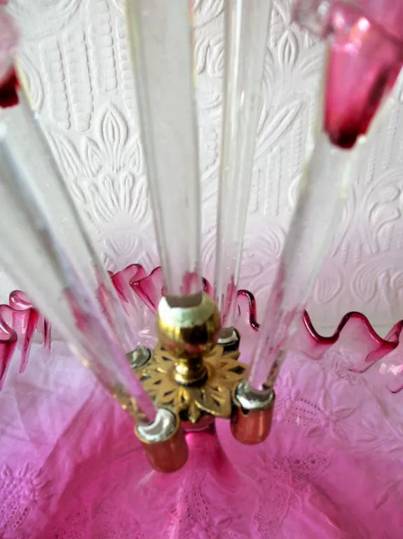 Antique English Victorian Cranberry Glass Epergne