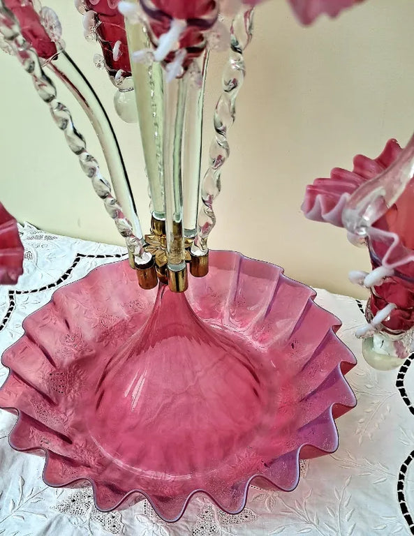 English Cranberry Glass Epergne ~ Horncastle Glass Studio