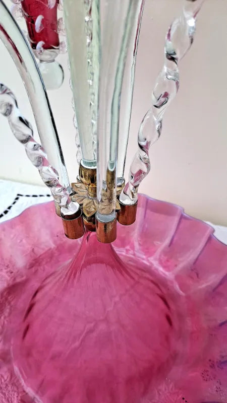 English Cranberry Glass Epergne ~ Horncastle Glass Studio
