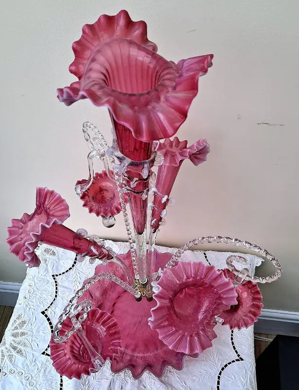 English Cranberry Glass Epergne ~ Horncastle Glass Studio