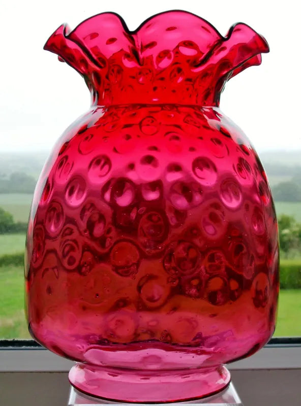 Antique English Victorian Cranberry Glass Heater Lamp Shade