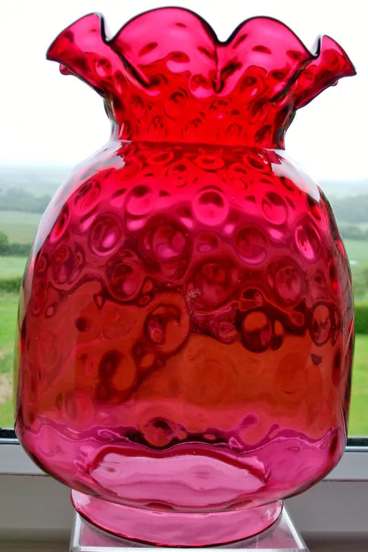 Antique English Victorian Cranberry Glass Heater Lamp Shade