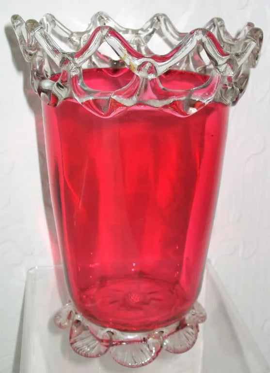 Antique English Victorian Cranberry Glass Vase