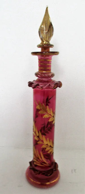 Antique English Victorian Cranberry Glass Perfume Bottle