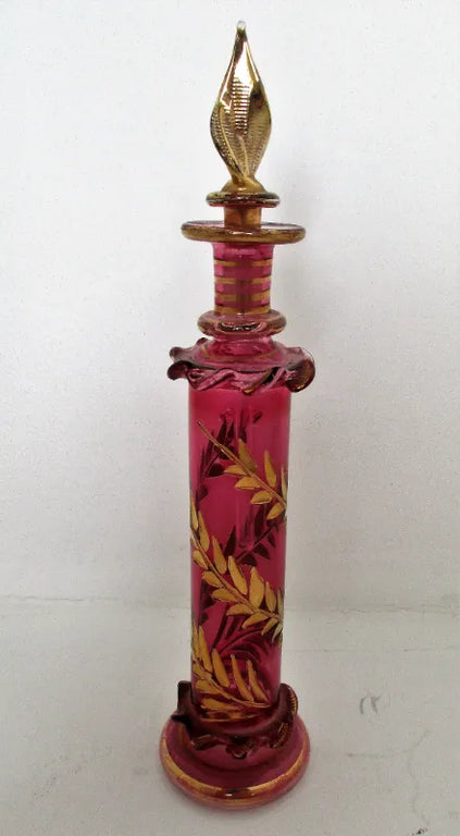 Antique English Victorian Cranberry Glass Perfume Bottle