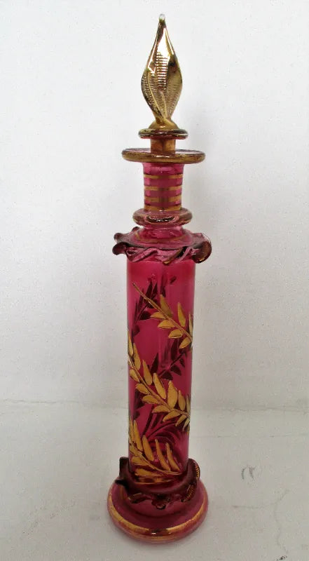Antique English Victorian Cranberry Glass Perfume Bottle