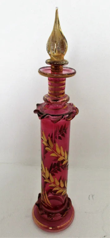 Antique English Victorian Cranberry Glass Perfume Bottle