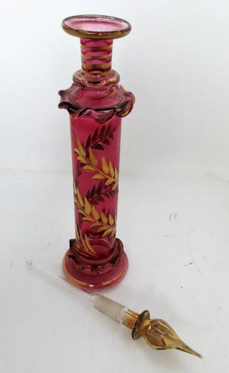 Antique English Victorian Cranberry Glass Perfume Bottle