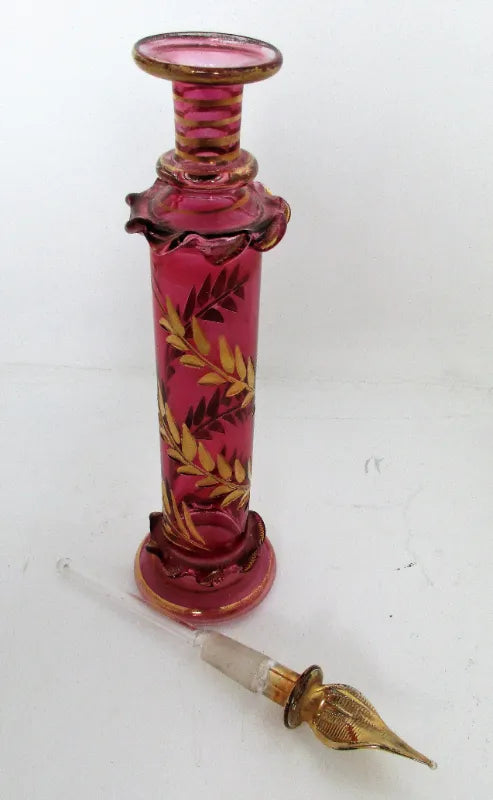 Antique English Victorian Cranberry Glass Perfume Bottle