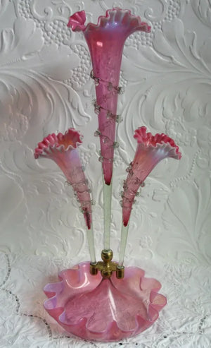 Antique English Victorian Cranberry Glass Epergne