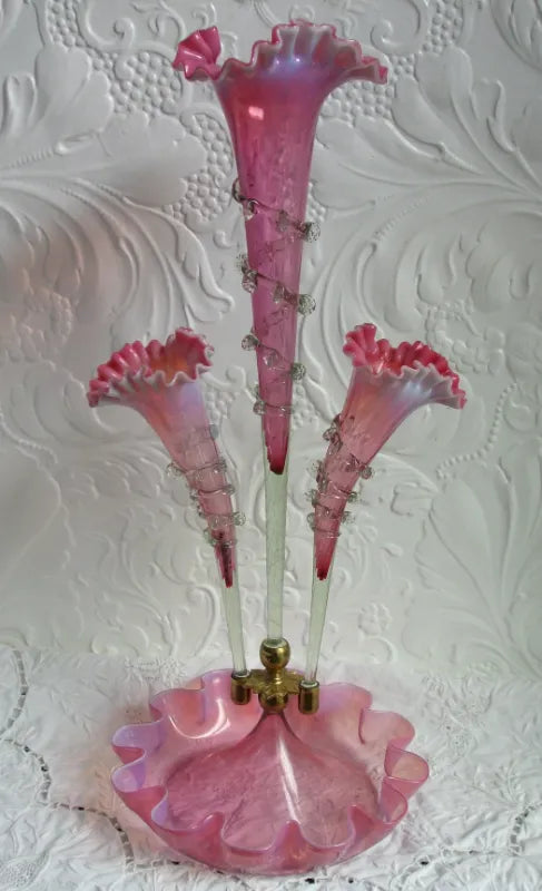 Antique English Victorian Cranberry Glass Epergne