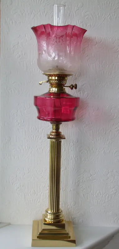 Antique English Victorian Cranberry Glass Oil Lamp