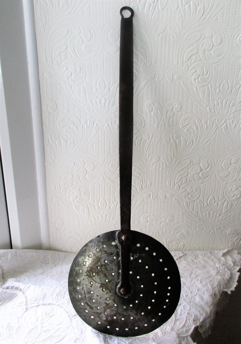 Antique English Victorian Brass Cream Skimmer